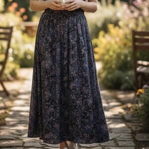 1990's NWT Pendleton Made in USA Teal Purple Floral Print Size 14 Maxi Skirt